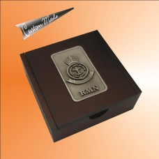 Memo Pad Holder - wooden memo box with vertical 3D pewter motif